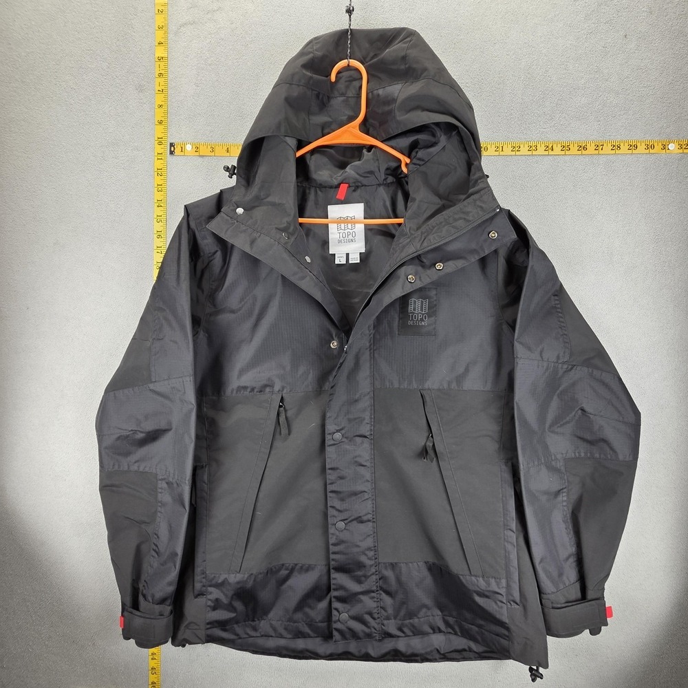 Topo Designs Jacket Mens Large Black Mountain Parka Hooded Ski Snow Full Zip
